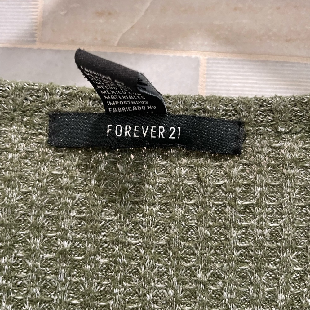 Forever 21 Olive Button-Up oversized waffle knit Cardigan - Picture 6 of 8